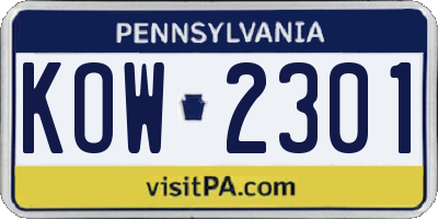 PA license plate KOW2301