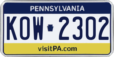 PA license plate KOW2302