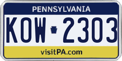 PA license plate KOW2303