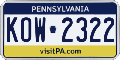 PA license plate KOW2322