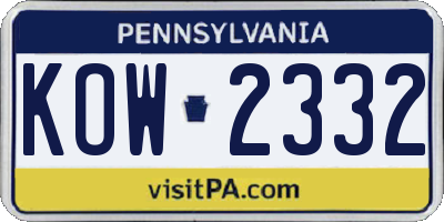 PA license plate KOW2332