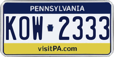 PA license plate KOW2333