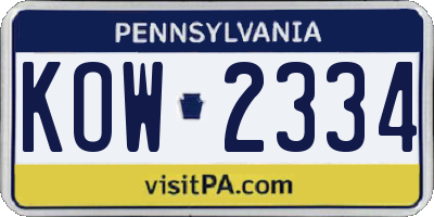 PA license plate KOW2334