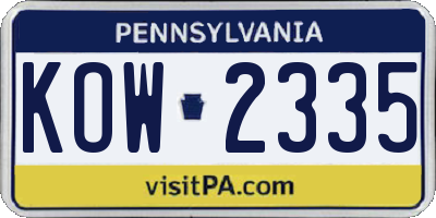 PA license plate KOW2335