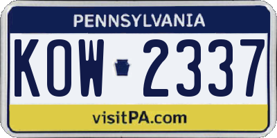 PA license plate KOW2337