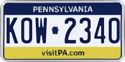 PA license plate KOW2340