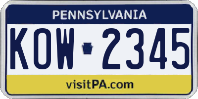 PA license plate KOW2345