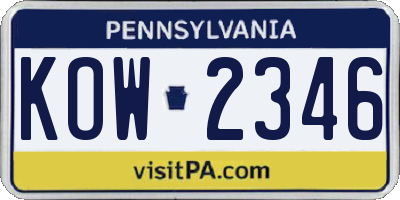 PA license plate KOW2346