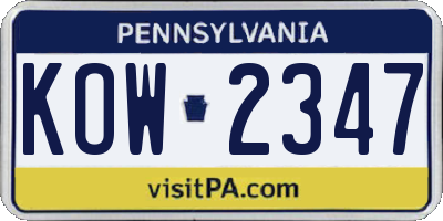 PA license plate KOW2347