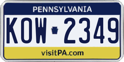 PA license plate KOW2349