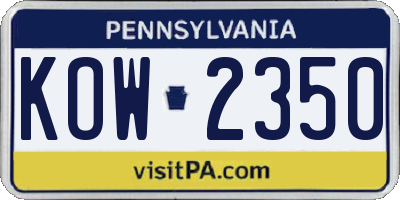 PA license plate KOW2350