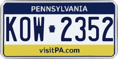 PA license plate KOW2352