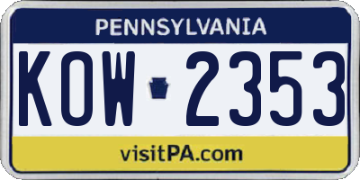 PA license plate KOW2353
