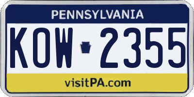 PA license plate KOW2355