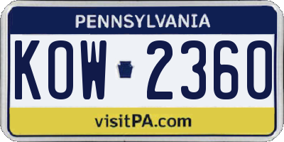 PA license plate KOW2360