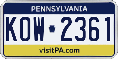 PA license plate KOW2361