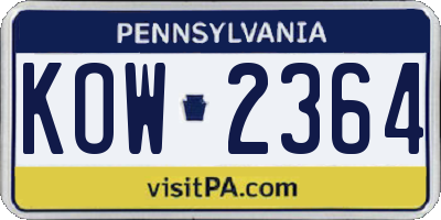 PA license plate KOW2364