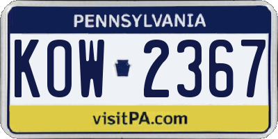 PA license plate KOW2367