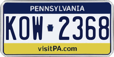 PA license plate KOW2368