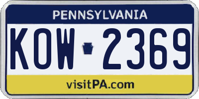 PA license plate KOW2369