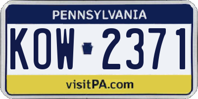 PA license plate KOW2371