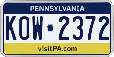 PA license plate KOW2372