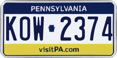 PA license plate KOW2374