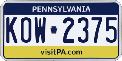 PA license plate KOW2375