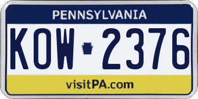 PA license plate KOW2376