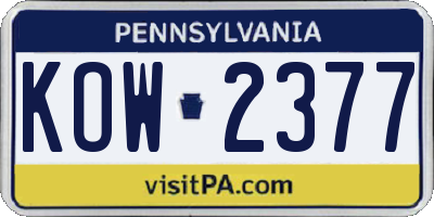 PA license plate KOW2377