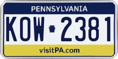 PA license plate KOW2381