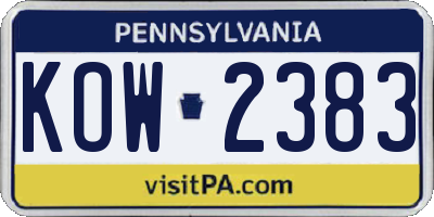 PA license plate KOW2383