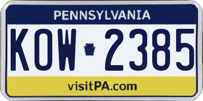 PA license plate KOW2385