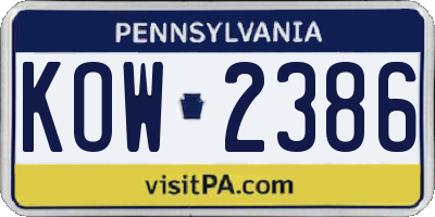 PA license plate KOW2386