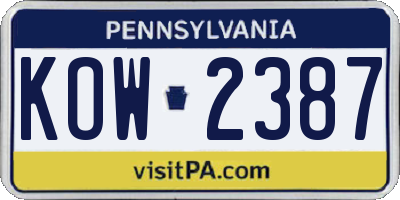 PA license plate KOW2387