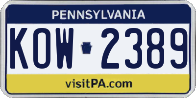 PA license plate KOW2389