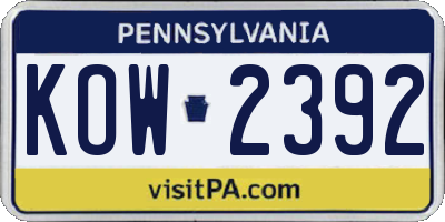 PA license plate KOW2392