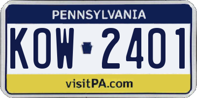 PA license plate KOW2401