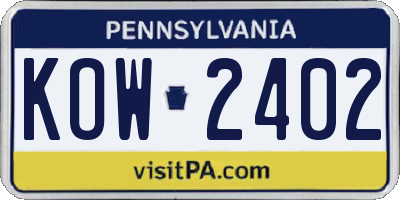 PA license plate KOW2402