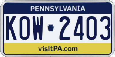PA license plate KOW2403