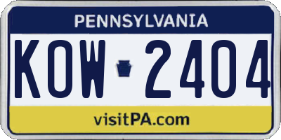 PA license plate KOW2404
