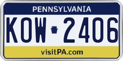 PA license plate KOW2406