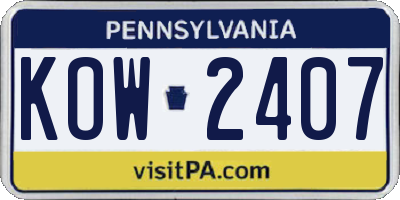 PA license plate KOW2407