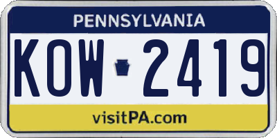PA license plate KOW2419