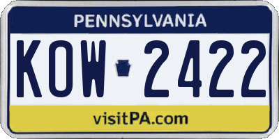 PA license plate KOW2422