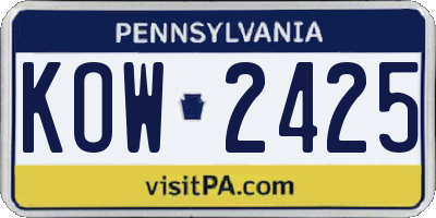 PA license plate KOW2425