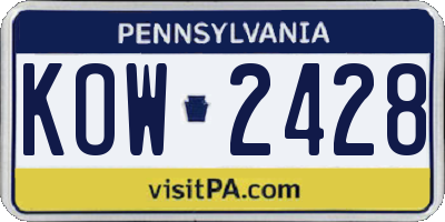 PA license plate KOW2428