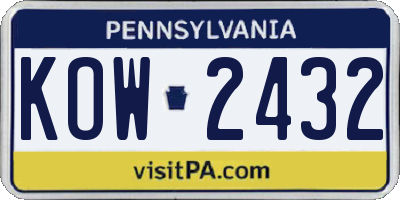 PA license plate KOW2432