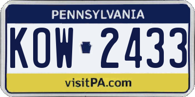 PA license plate KOW2433