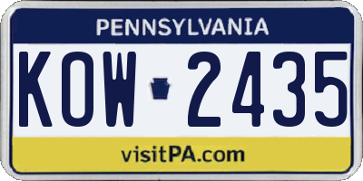 PA license plate KOW2435